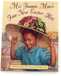 Cover jacket watercolor illustration for Miz Fannie Mae's Fine New Easter Hat.