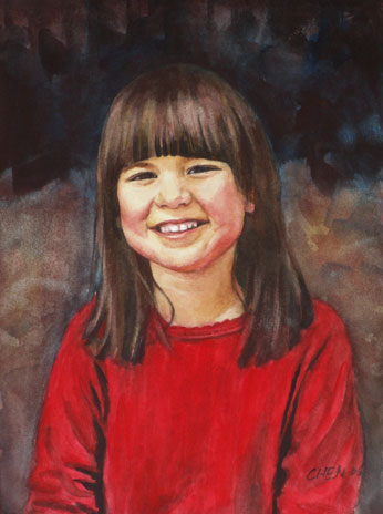 watercolor portrait painting by Yong Chen: a little girl