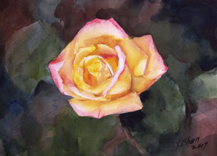 watercolor painting of a yellow rose