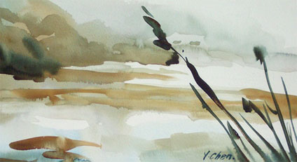 Yong Chen free step by step watercolor demonstration in the Nashua Public Library