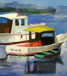 Acrylic landscape painting of Mary Churchill Student: boats