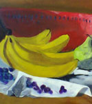 Acrylic Still-life painting of Mary Churchill Student: banana and watercolor melon
