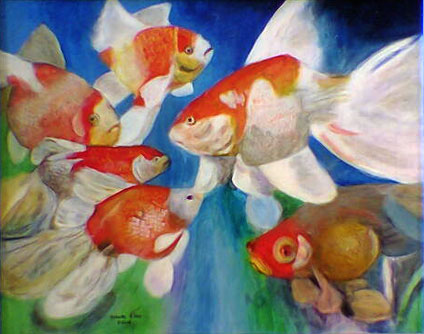 acrylic painting of goldfish