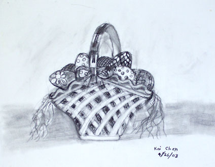 Charcoal Drawing of Easter Basket with Easter Eggs by kid, Kai Chen