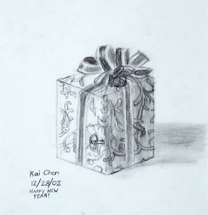 Charcoal Drawing of giftbox by kid, Kai Chen