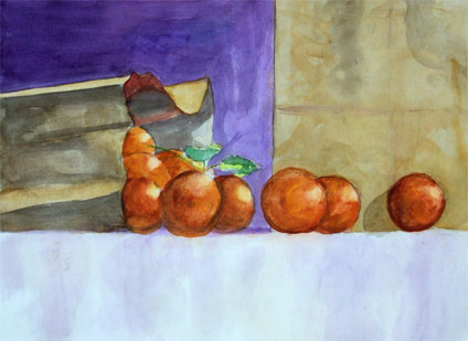 watercolor painting of Tangerines by kid, Kai Chen