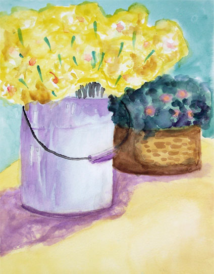 watercolor painting of yellow flower by kid, Kai Chen