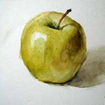 Free watercolor Painting lesson and demonstration of a green apple