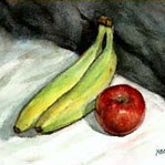 Free step by step watercolor lesson: Painting Banana and Red Apple Watercolor Demonstration