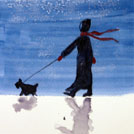 Watercolor painting by a student of Yong Chen: walking my dog