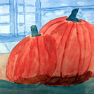 Watercolor painting by a student of Yong Chen: pumpkins