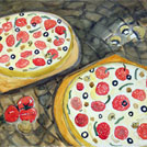 Watercolor painting by a student of Yong Chen: pizza
