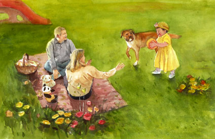 Watercolor illustration for children's book Finding Joy, page12