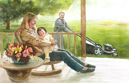 Watercolor illustration for children's book Finding Joy, page13