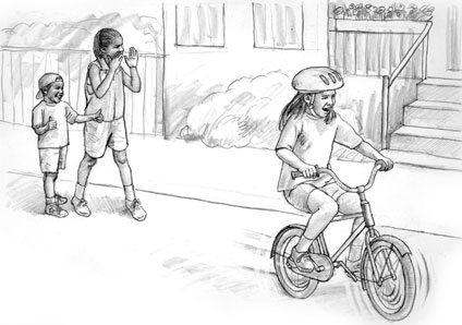 I can ride the bike! children's book illustration for "Starfish Summer"