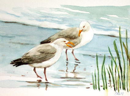Seabirds watercolors by Yong Chen