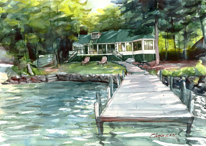 watercolor painting by Yong Chen: the vacation house