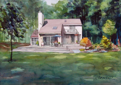 watercolor portrait painting of a house