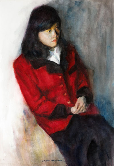 watercolor painting by Yong Chen: Lady in Red