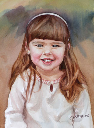 watercolor portrait painting by Yong Chen: a little girl