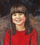 watercolor portrait painting of a little girl in red