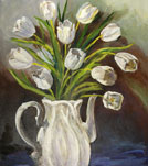 Acrylic painting still-life of White Tulips flowers