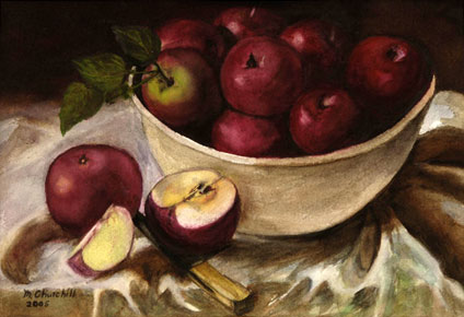 watercolor painting still-life of red apples