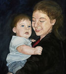Watercolor portrait painting of mom and child