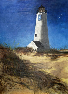 watercolor painting of light house by Mary Churchill