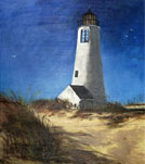 Acrylic painting landscape of moonlight lighthouse