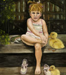 watercolor portrait painting girl and ducks