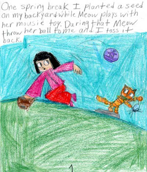 imagination and drawing of cat in an artistic girl's comic art and her loving story