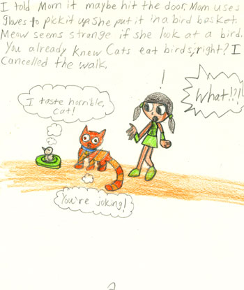 imagination and drawing of cat in an artistic girl's comic art and her loving story