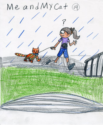 imagination and drawing of cat in an artistic girl's comic art and her loving story