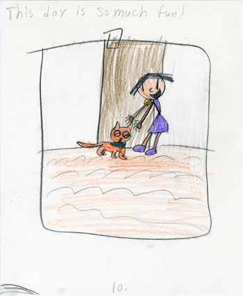 imagination and drawing of cat in an artistic girl's comic art and her loving story