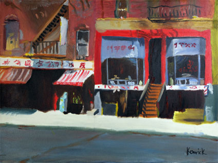 Oil painting of Chinatown by young artist, Kenrick Tsang, oil painting on canvas