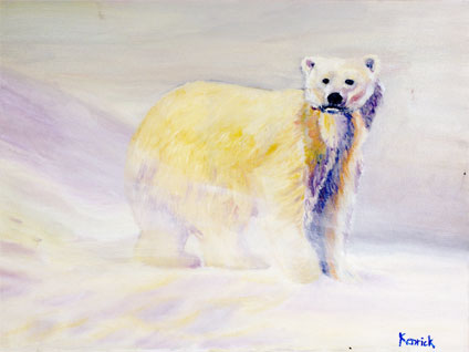 Oil painting of Polar Bear by young artist, Kenrick Tsang, oil painting on canvas