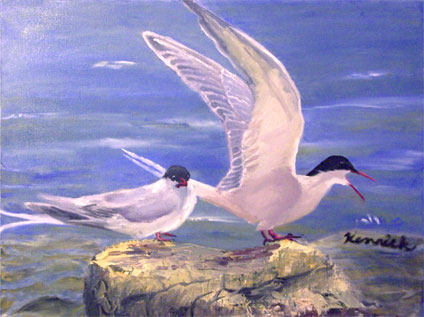Oil painting of sea gulls by young artist, Kenrick Tsang, oil painting on canvas