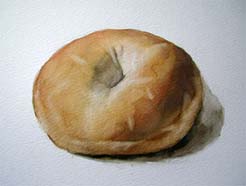How to paint a bagel in watercolor step by step.