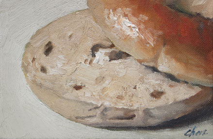 original oil painting of a Bagel by Yong Chen