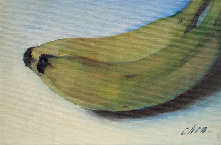 original oil painting of green bananas by Yong Chen