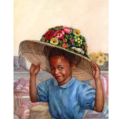 Cover watercolor painting for children's book Miz Fannie Mae's fine new easter hat