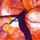 Watercolor painting by a student of Yong Chen: red tree