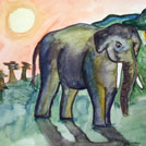 Watercolor painting by a student of Yong Chen: elephane