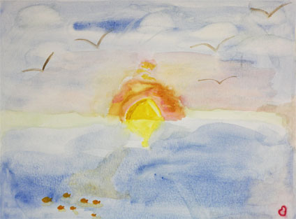 sunrise: watercolor painting by Nicole Brathwaite, a proud student of Yong Chen