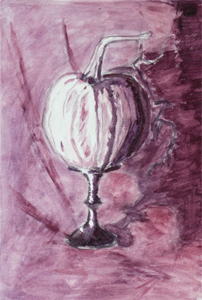 pamkin on a candle holder: watercolor painting by Anthony Burgos, a proud student of Yong Chen