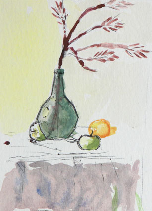 pamkin on a candle holder: watercolor painting still-life exercise by Anthony Burgos, a proud student of Yong Chen