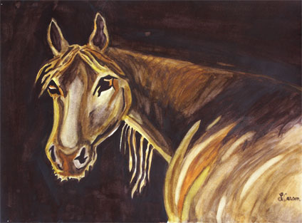 watercolor portrait painting of my grandfather: watercolor painting of horse by Lisa Carson, a proud student of Yong Chen
