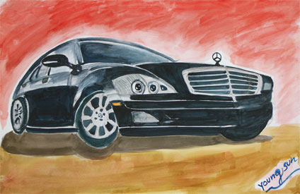 my first watercolor painting experience: watercolor painting of a Mercedes Benz car by Youngsun Kim, a proud student of Yong Chen