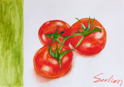 my first watercolor painting experience: watercolor painting of red tomato by Sulian Liang, a proud student of Yong Chen